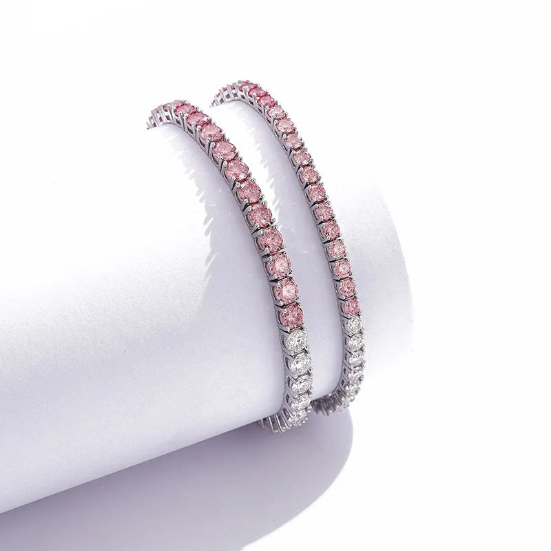 Luxury white gold solid platinum PT950 purple pink white gradient moissanite bracelet full of diamonds simple hand jewelry