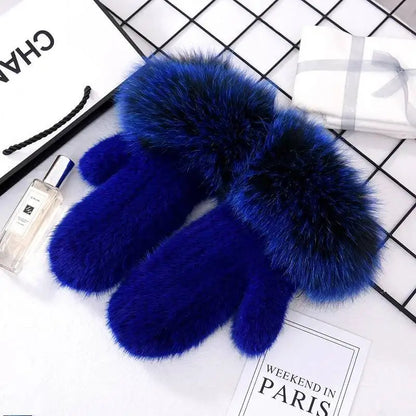 2026 Real Mink Fur Gloves For Women Winter Fox Fur Cuffs Women's Mittens Hand Knitted Full Finger Gloves Lady Fluffy Luxury Fur