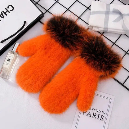 2026 Real Mink Fur Gloves For Women Winter Fox Fur Cuffs Women's Mittens Hand Knitted Full Finger Gloves Lady Fluffy Luxury Fur