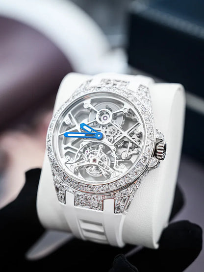 Round hollow tourbillon mechanical movement waterproof men's watch