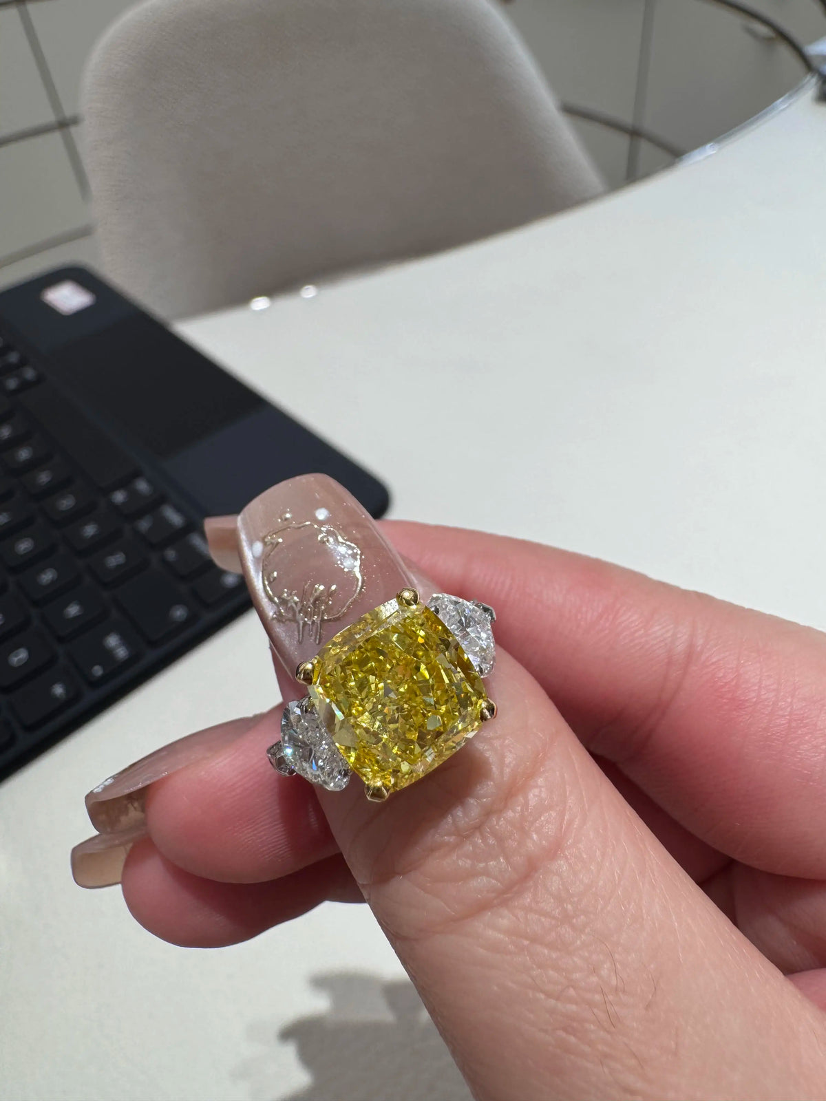 14K Gold Solid Real 5ct Radiant Cut Three-Stone Diamond Ring, Lab-Grown Diamonds (CVD/HPHT), Custom-Made Wholesale Wedding Rings