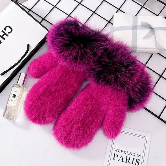 2026 Real Mink Fur Gloves For Women Winter Fox Fur Cuffs Women's Mittens Hand Knitted Full Finger Gloves Lady Fluffy Luxury Fur