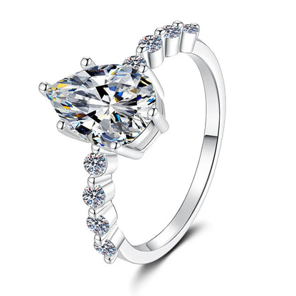 Reinforced prong structure locks 5ct moissanite for women’s six-prong pear ring within scratch-resistant PT950 platinum shell
