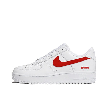 Supreme X Nike Air Force 1 Skateboard Shoes Unisex Low Top White Red CU9225-101