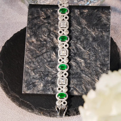 Shelly Retro Court Style Real 18K Solid White Gold AU750 Jewelry Natural Diamonds 5.0ct Emerald 3.5ct Bracelets for Women Gift