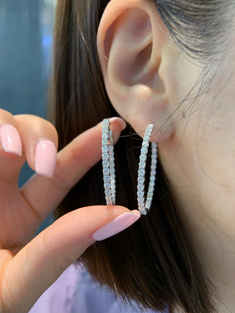 Vexaro 18K White Gold Natural Diamond Hoop Earrings | LUOWEND