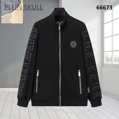 Plein Skull Men's Zipper Stand up Collar Sports Set Gothic Jacket Running Pants 2-piece Set Streetwear Autumn/Winter Daily Party
