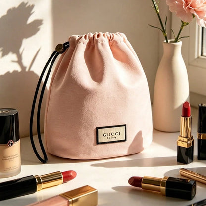 Gucci bag Women Drawstring Cosmetic Bag Pink Canvas Travel Storage Pouch Bathroom Organizer Ideal Gift For Girlfriend And Friend