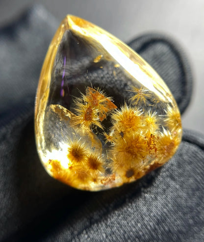 Natural Gold Rutilated Quartz Pendant Flower 21.7*18*9mm Water Drop Rutilated Quartz Jewelry Flower Men Women Brazil AAAAAAA