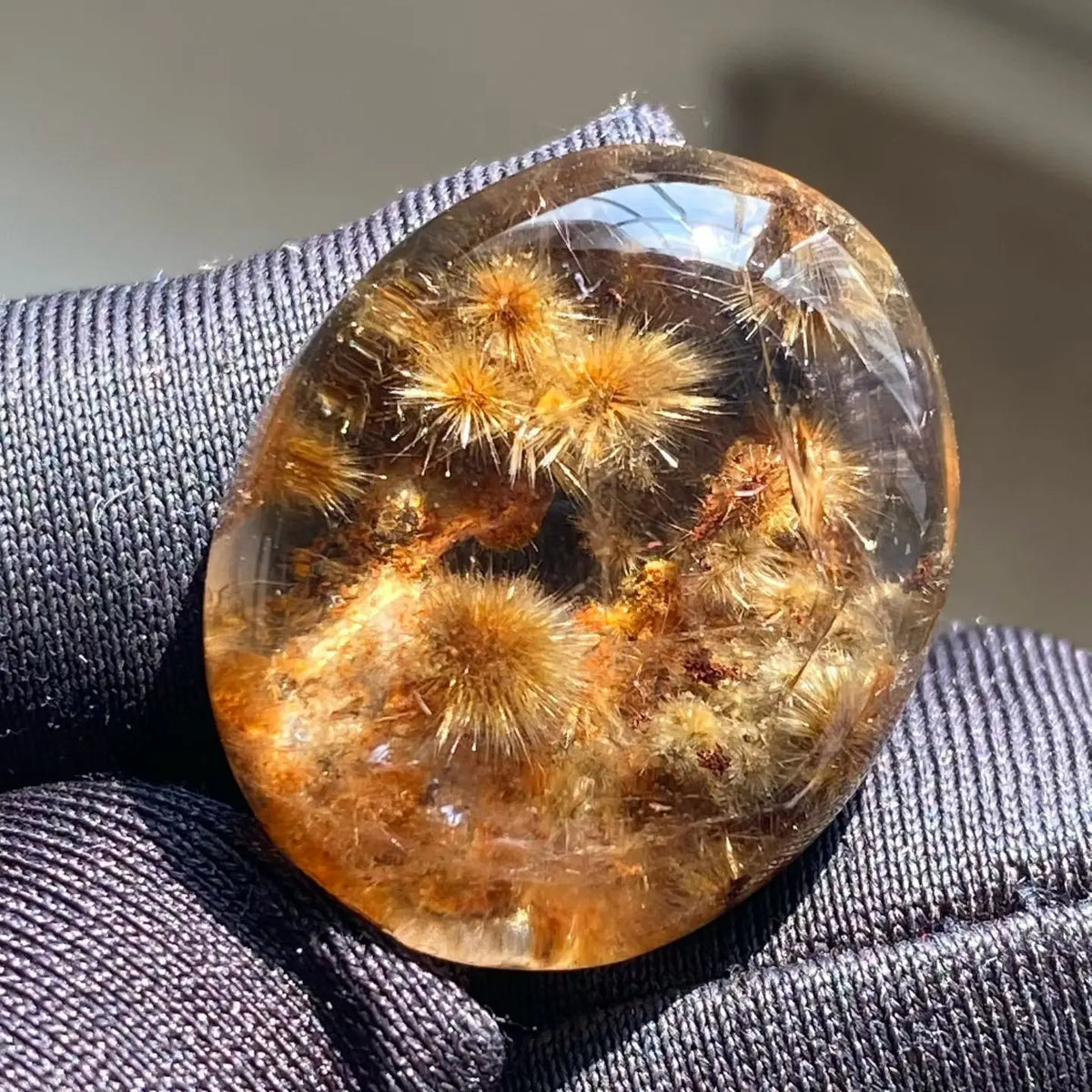 Natural Gold Rutilated Quartz Pendant Sun Flower Rutilated Quartz Flower 22*18*9mm Oval Men Women Brazil AAAAAAA