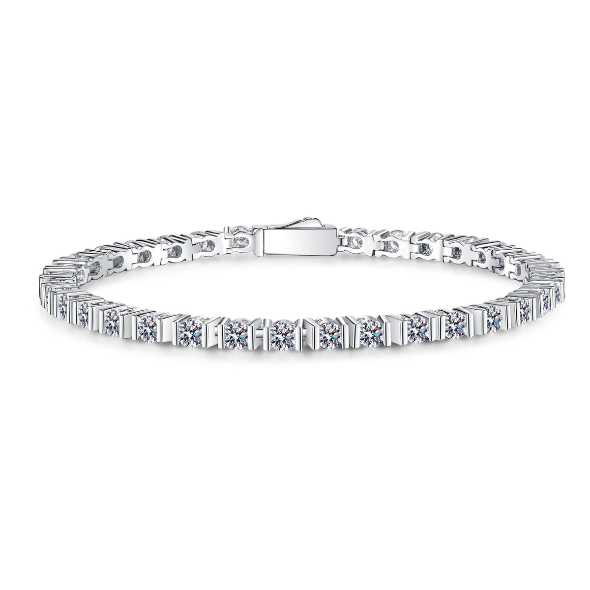 Silver bracelet with diamonds on a white background