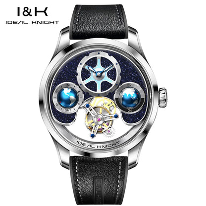 IDEAL KNIGHT Real Tourbillon Automatic Watches for Men 43mm Large Dial Blue Earth Series High-end Luxury Brand Mechanical Watch