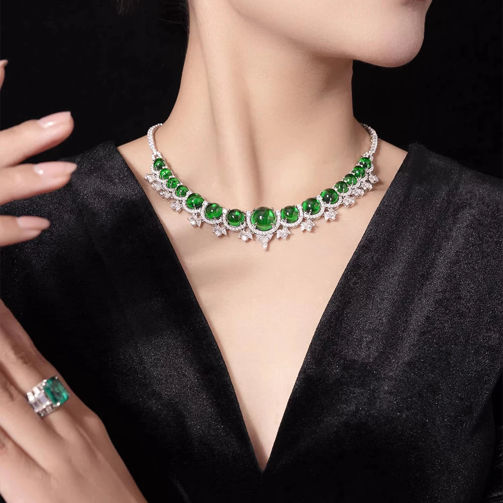 WUIHA 100% 925 Sterling Silver Lab Sapphire Emerald High Carbon Diamonds Gemstone Wedding Cocktail Pendant Necklace Fine Jewelry