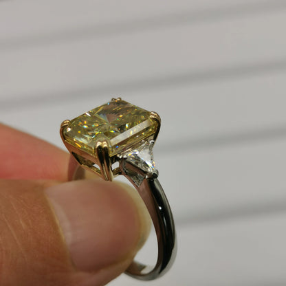 14K Gold Solid Real 5ct Radiant Cut Three-Stone Diamond Ring, Lab-Grown Diamonds (CVD/HPHT), Custom-Made Wholesale Wedding Rings
