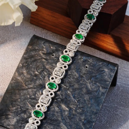 Shelly Retro Court Style Real 18K Solid White Gold AU750 Jewelry Natural Diamonds 5.0ct Emerald 3.5ct Bracelets for Women Gift
