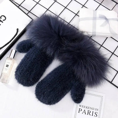 2026 Real Mink Fur Gloves For Women Winter Fox Fur Cuffs Women's Mittens Hand Knitted Full Finger Gloves Lady Fluffy Luxury Fur