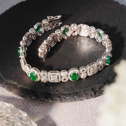 Shelly Retro Court Style Real 18K Solid White Gold AU750 Jewelry Natural Diamonds 5.0ct Emerald 3.5ct Bracelets for Women Gift