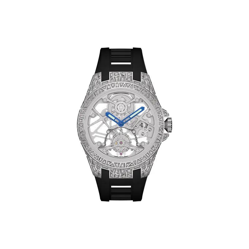 Round hollow tourbillon mechanical movement waterproof men's watch
