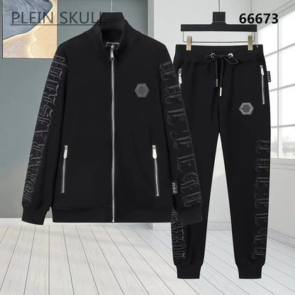 Plein Skull Men's Zipper Stand up Collar Sports Set Gothic Jacket Running Pants 2-piece Set Streetwear Autumn/Winter Daily Party