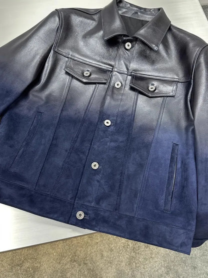Men's Sheepskin Leather Moto Jacket Gradient | Vexaro