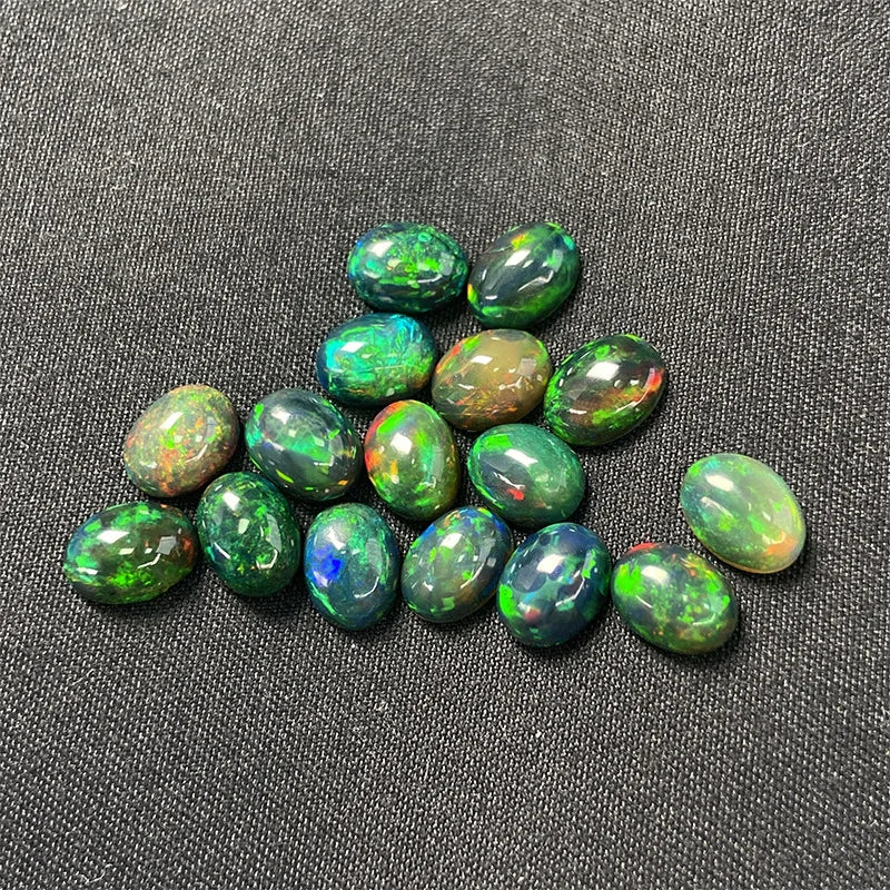 Natural Black Fire Opal Oval Shape Cabochon Smooth Polished Surface Loose Gemstones Multiple Sizes For Jewelry Making