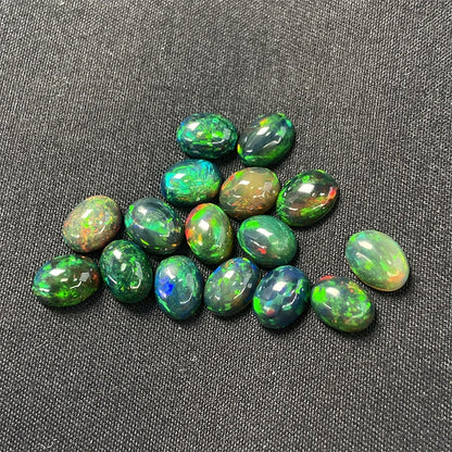 Natural Black Fire Opal Oval Shape Cabochon Smooth Polished Surface Loose Gemstones Multiple Sizes For Jewelry Making