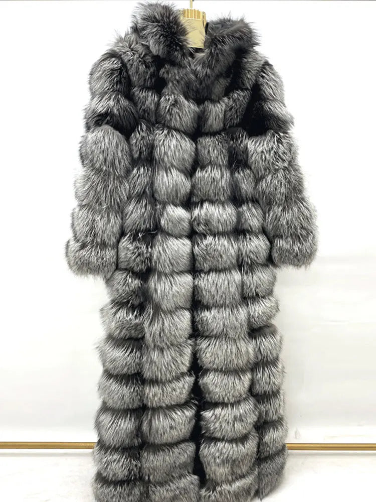 Vexaro Winter Women's Real Fox Fur Coat | Hooded Natural Fur Overcoat