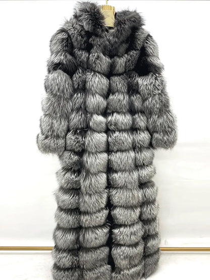 Vexaro Winter Women's Real Fox Fur Coat | Hooded Natural Fur Overcoat