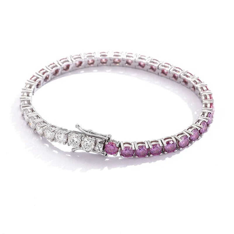 Luxury white gold solid platinum PT950 purple pink white gradient moissanite bracelet full of diamonds simple hand jewelry