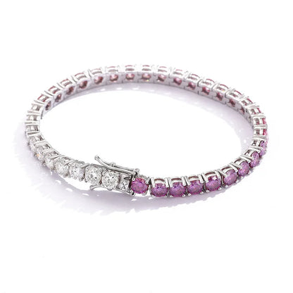 Luxury white gold solid platinum PT950 purple pink white gradient moissanite bracelet full of diamonds simple hand jewelry