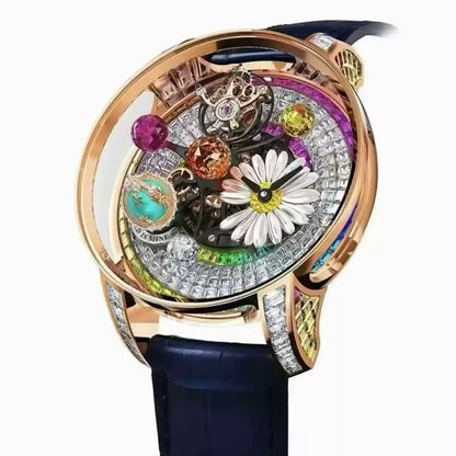 Customized limited edition celestial tourbillon watch,mechanical full disc rotatable watch,dual movement,small ugly orange watch