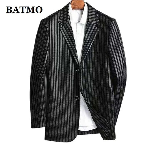 2025 New Arrival Top quality Natural Sheepskin Leather Jacket Men,Real Leather Striped Blazer,042