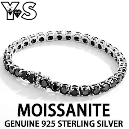 S925 Sterling Silver Black Moissanite Tennis Bracelet Full Paved Iced Out Hip Hop Street Style Unisex Luxury Jewelry Gift