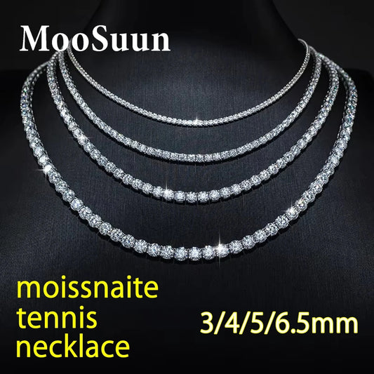 MooSuun 3/4/5mm Moissanite Tennis Necklace for Women Men Sparkling Lab Diamond S925 Sterling Silver Luxury Fine Jewelry