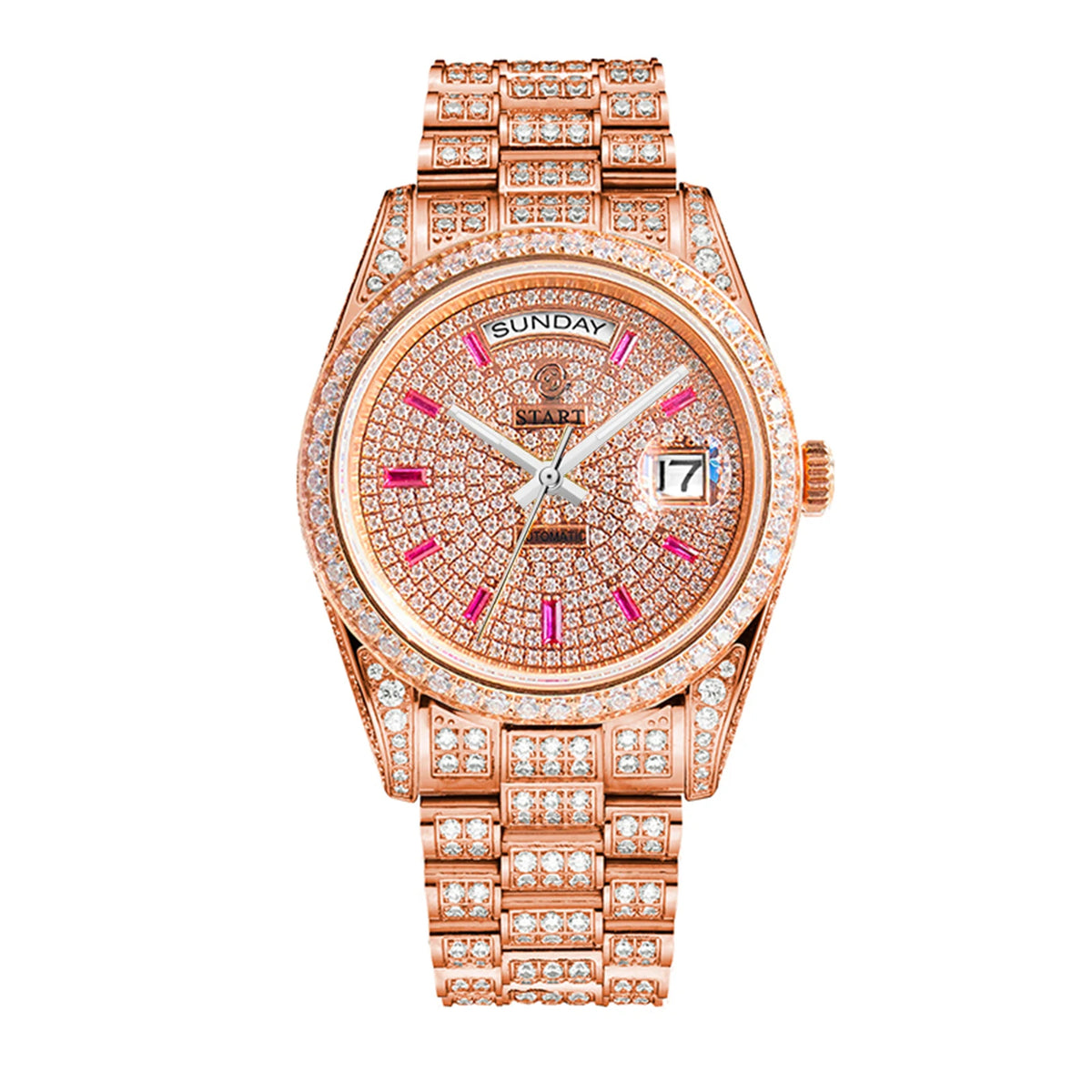 【START】Men's watch Swiss Automatic Mechanical Movement Diamond Watch Waterproof Date Week Function Golden watch
