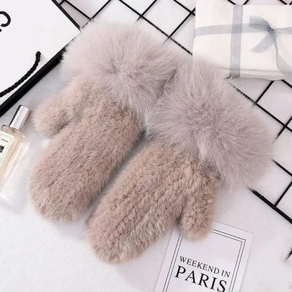 2026 Real Mink Fur Gloves For Women Winter Fox Fur Cuffs Women's Mittens Hand Knitted Full Finger Gloves Lady Fluffy Luxury Fur