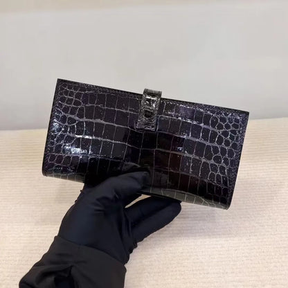 Men's High Gloss Genuine Crocodile Skin Long Wallet | Alligator Leather Card & Cash Holder | Luxury Bifold