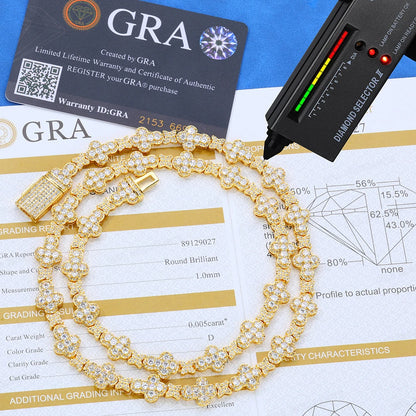 Gold bracelet with diamonds on a diamond grading report and GRA card.