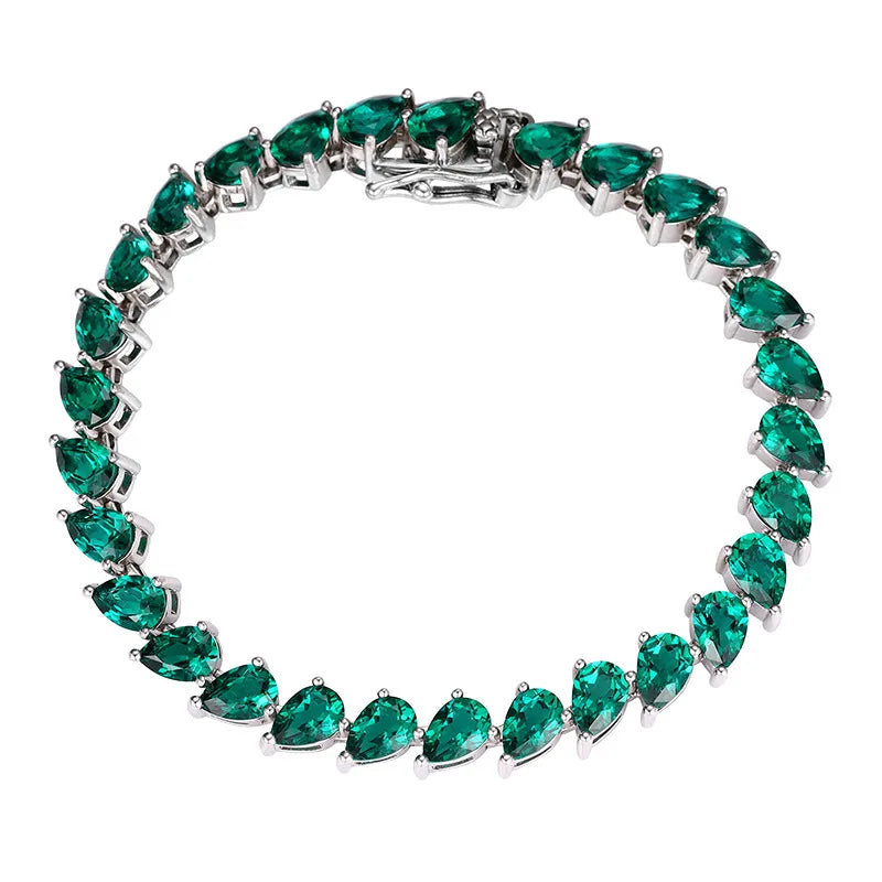 Platinum Pear Green Moissanite Diamond Bracelet | Vexaro