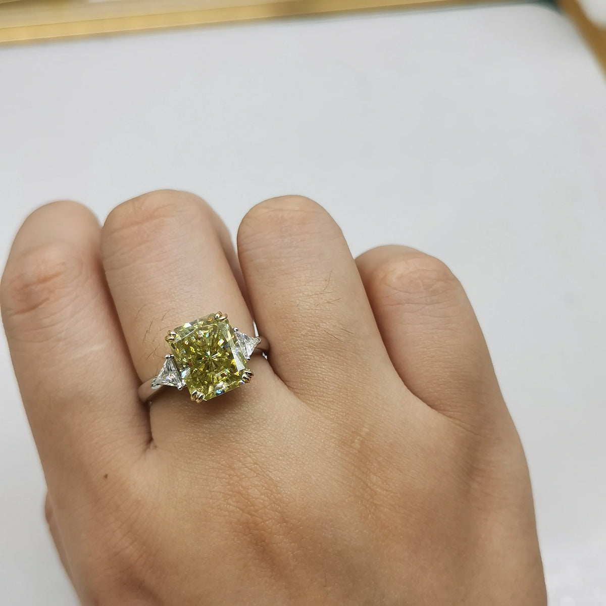 14K Gold Solid Real 5ct Radiant Cut Three-Stone Diamond Ring, Lab-Grown Diamonds (CVD/HPHT), Custom-Made Wholesale Wedding Rings