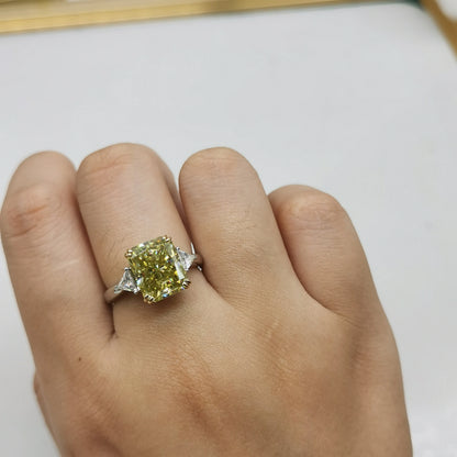 14K Gold Solid Real 5ct Radiant Cut Three-Stone Diamond Ring, Lab-Grown Diamonds (CVD/HPHT), Custom-Made Wholesale Wedding Rings