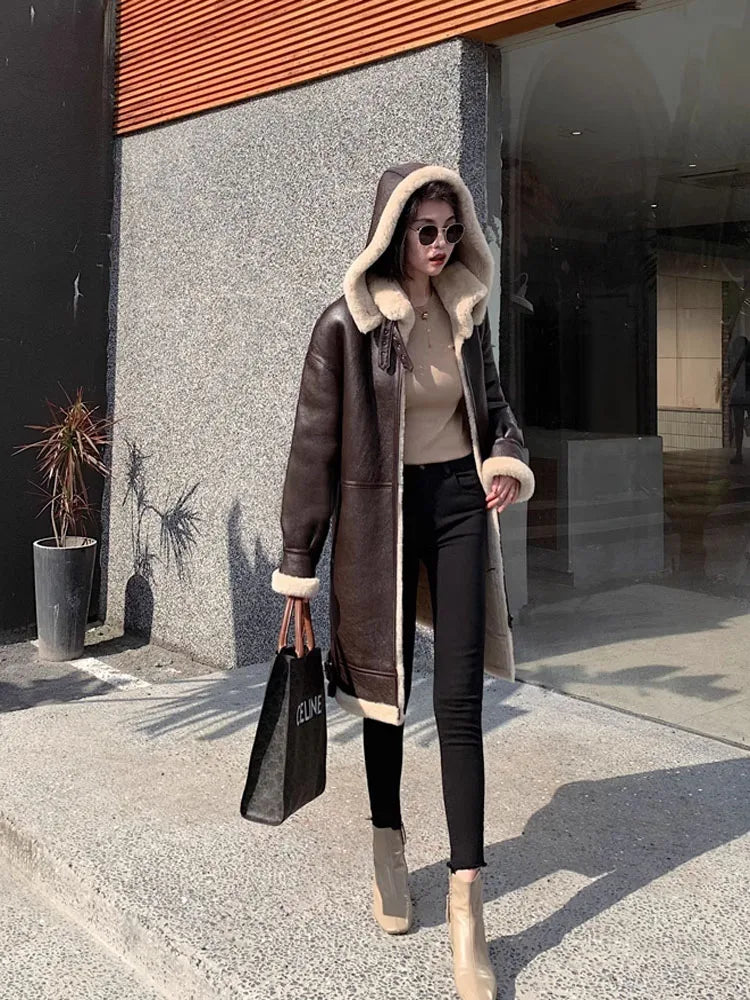 Women's Sheepskin Shearling Long Coat – Vexaro