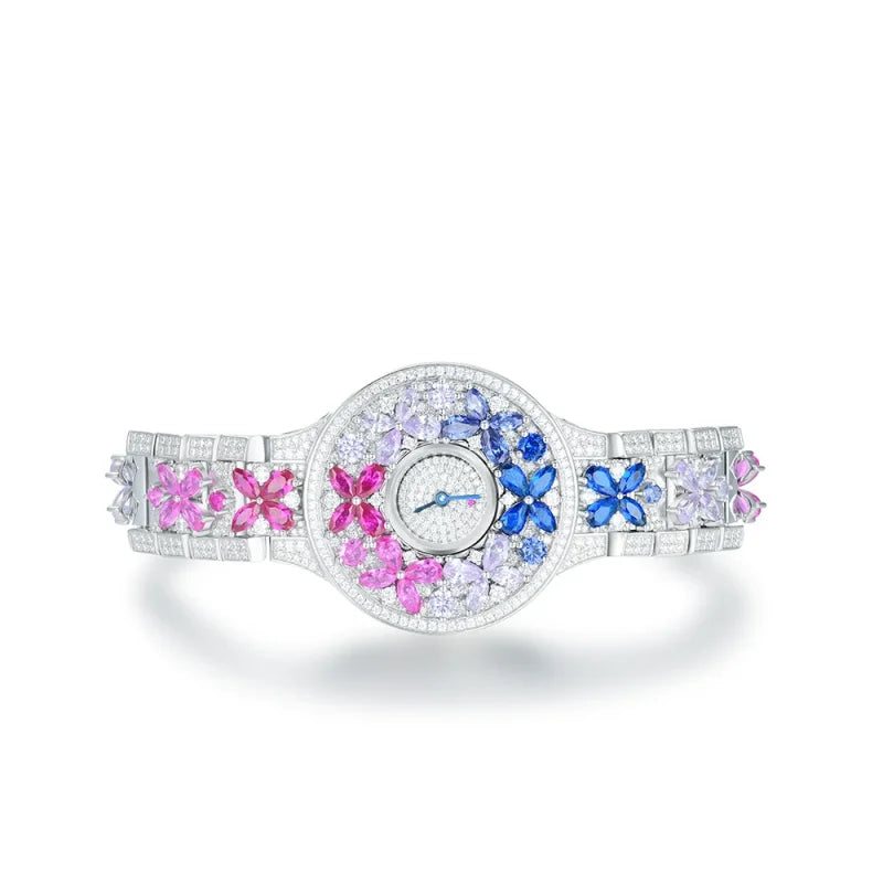 BELLUX Official Design Butterfly  Colored Synthetic Gemstone Full Diamond 925 Silver Women's Luxury Watch Fine Jewelry Gift