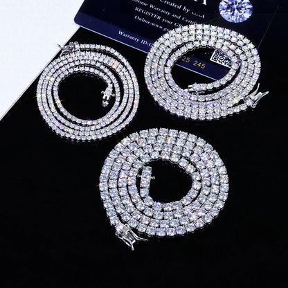 MooSuun 3/4/5mm Moissanite Tennis Necklace for Women Men Sparkling Lab Diamond S925 Sterling Silver Luxury Fine Jewelry