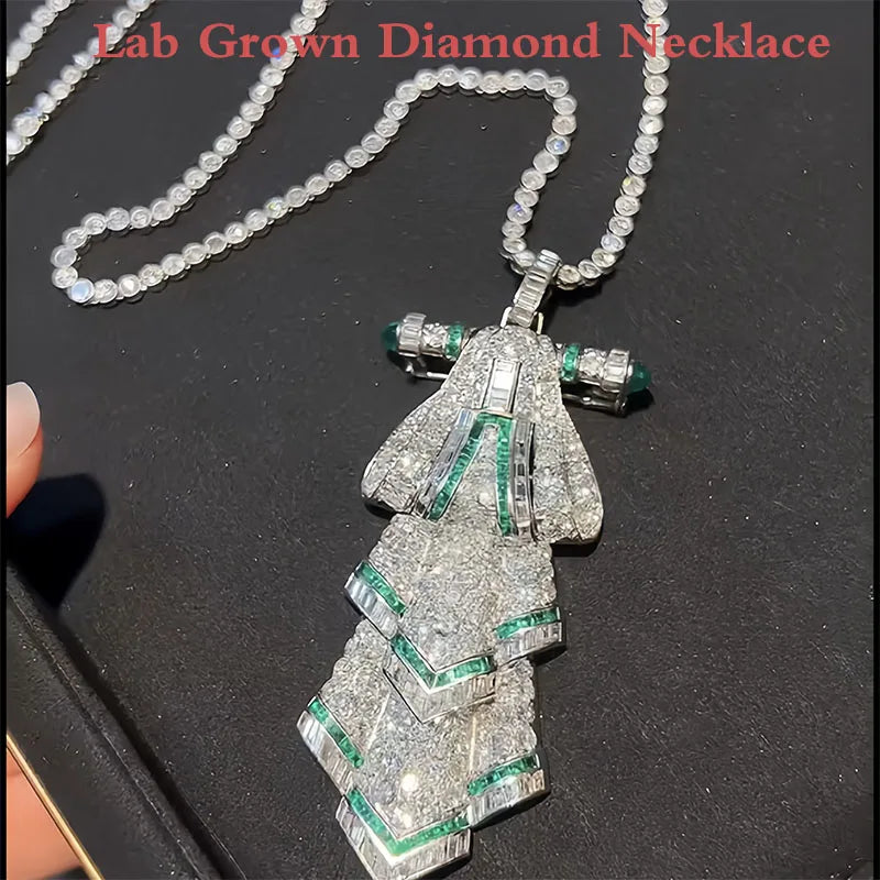 Lab Grown Diamond Necklace with a detailed pendant on a black background
