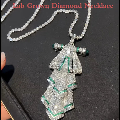 Lab Grown Diamond Necklace with a detailed pendant on a black background