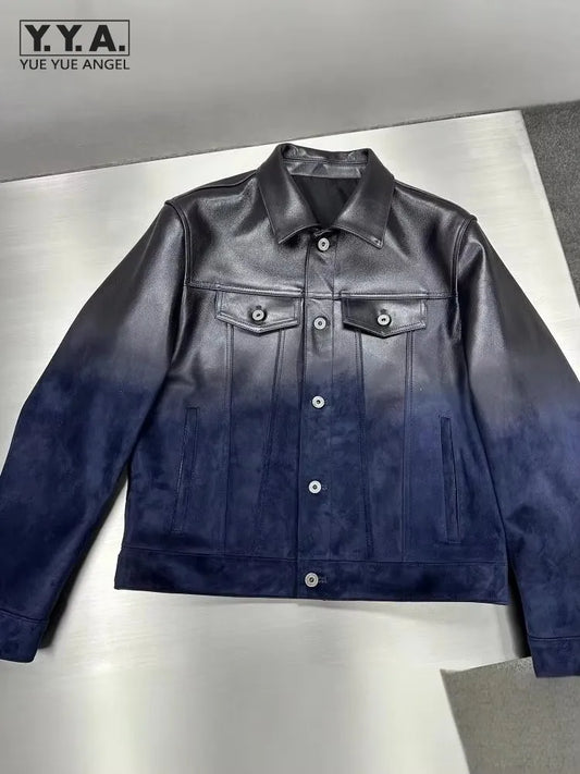 Men's Sheepskin Leather Moto Jacket Gradient | Vexaro