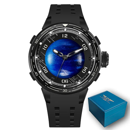 PINDU Design Watches Planet Series Miyota 8215 Mechanical Watch Men's Luminous Waterproof Curved Mirror Pointer Silicone Strap