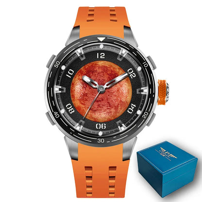 PINDU Design Watches Planet Series Miyota 8215 Mechanical Watch Men's Luminous Waterproof Curved Mirror Pointer Silicone Strap