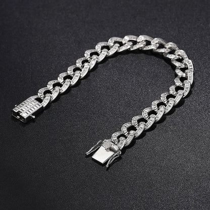 Silver chain bracelet on a black background